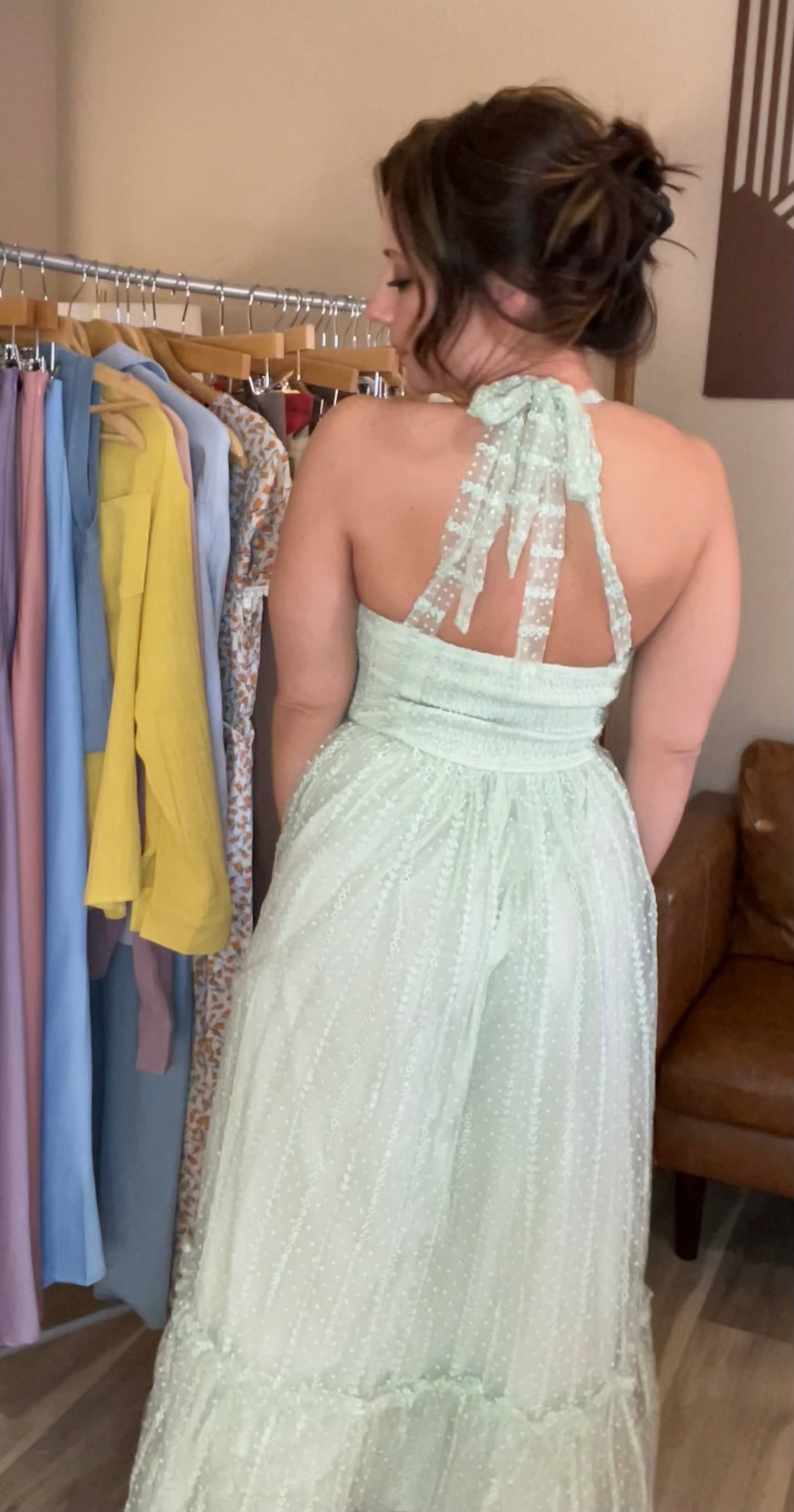 POLKA DOT CHIFFON TIE STRAP RUCHED MAXI DRESS
