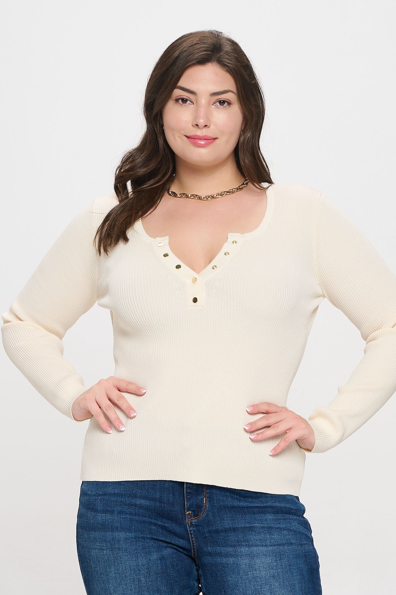 Plus long sleeve henley sweater