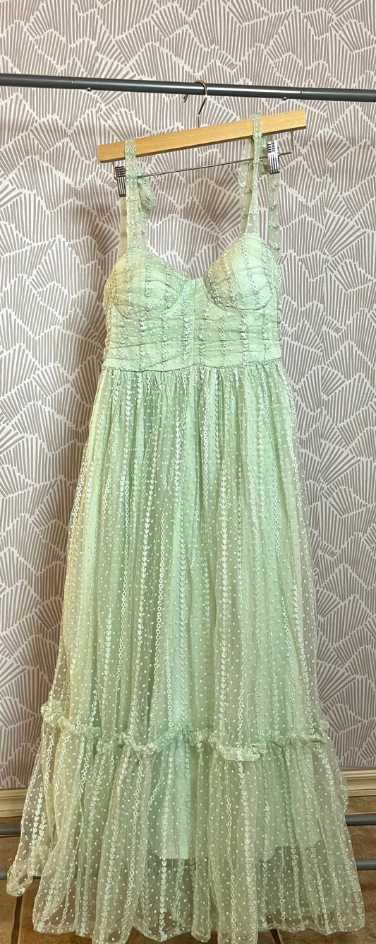 POLKA DOT CHIFFON TIE STRAP RUCHED MAXI DRESS