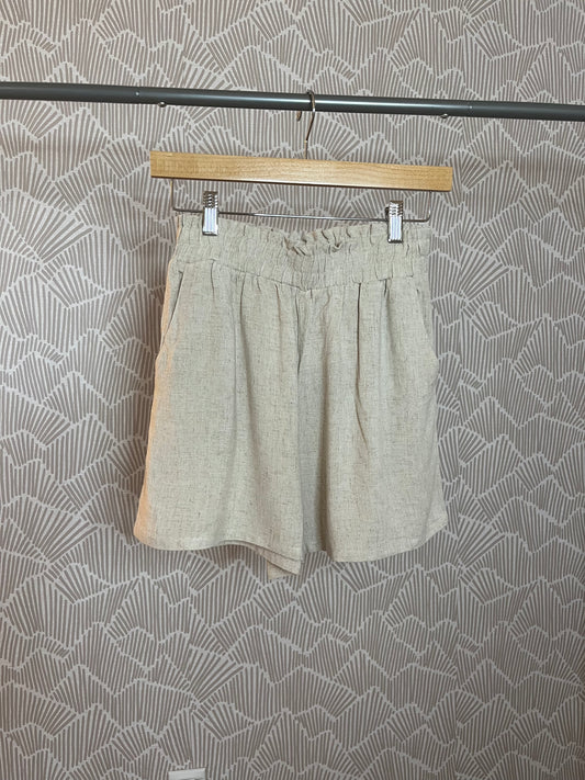 LINEN BLEND HIGH WAIST MINI SHORTS