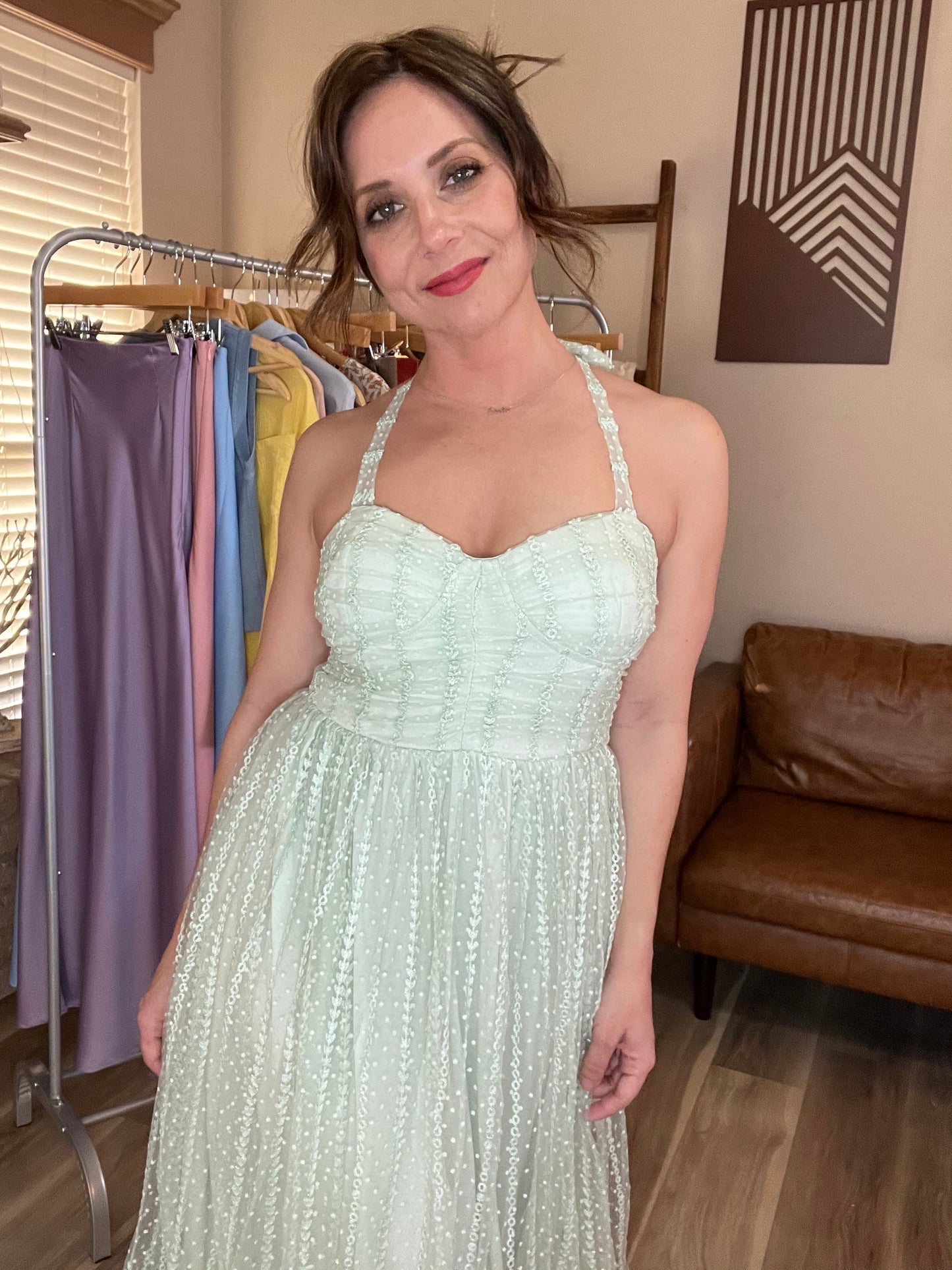 POLKA DOT CHIFFON TIE STRAP RUCHED MAXI DRESS