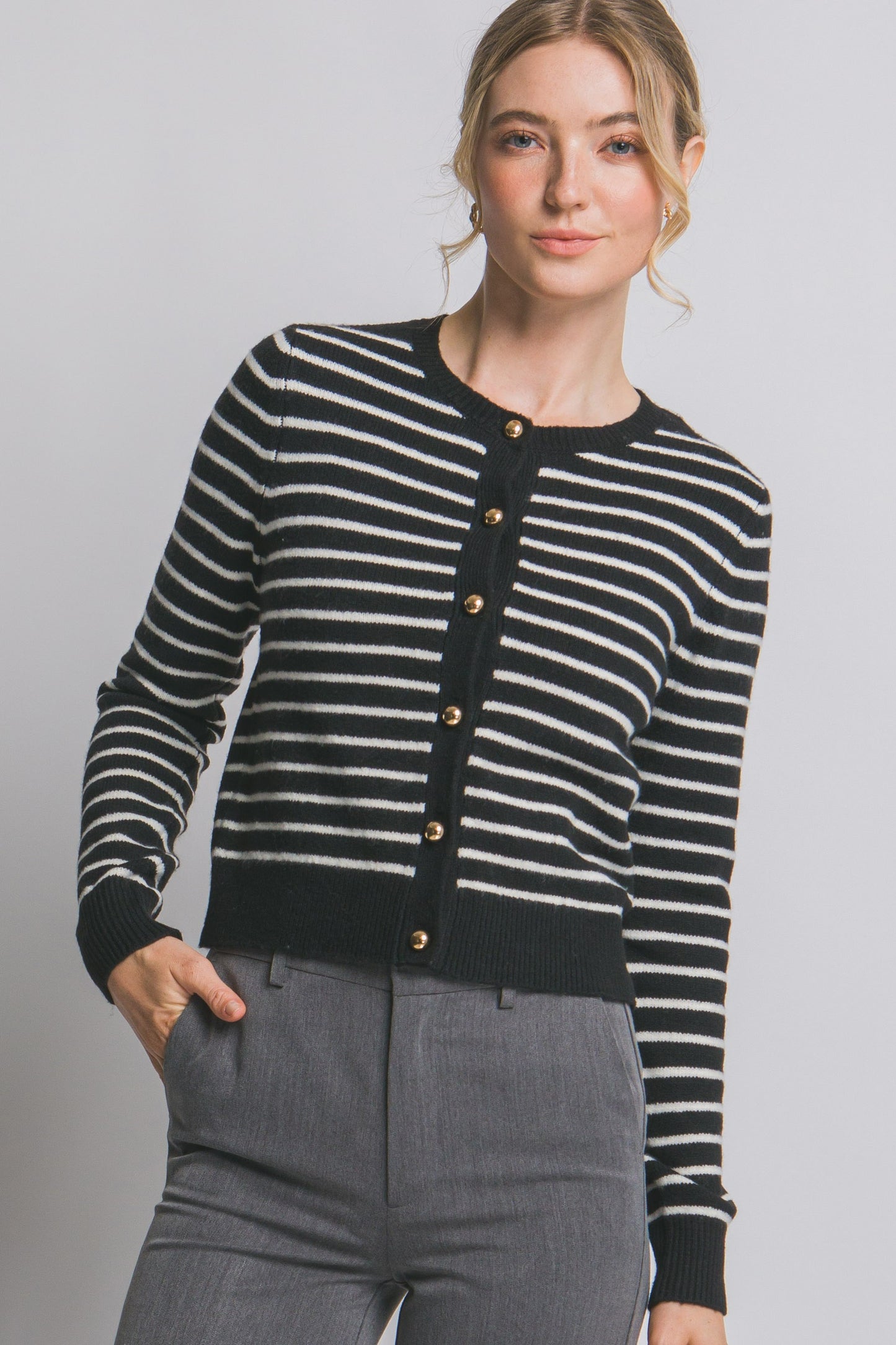 Striped Crew Cardigan