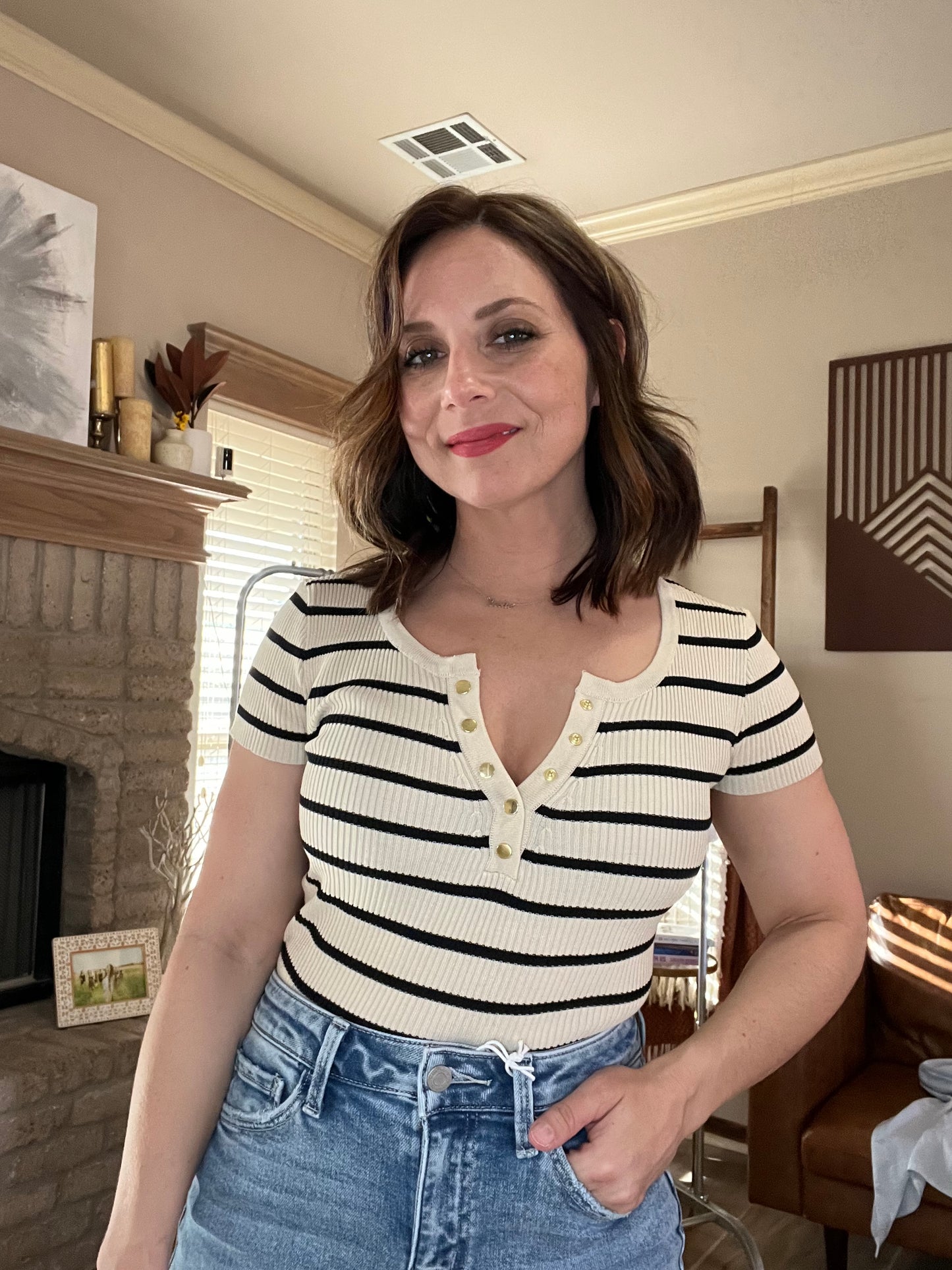 Short Sleeve Striped Knit Top