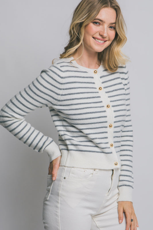 Striped Crew Cardigan