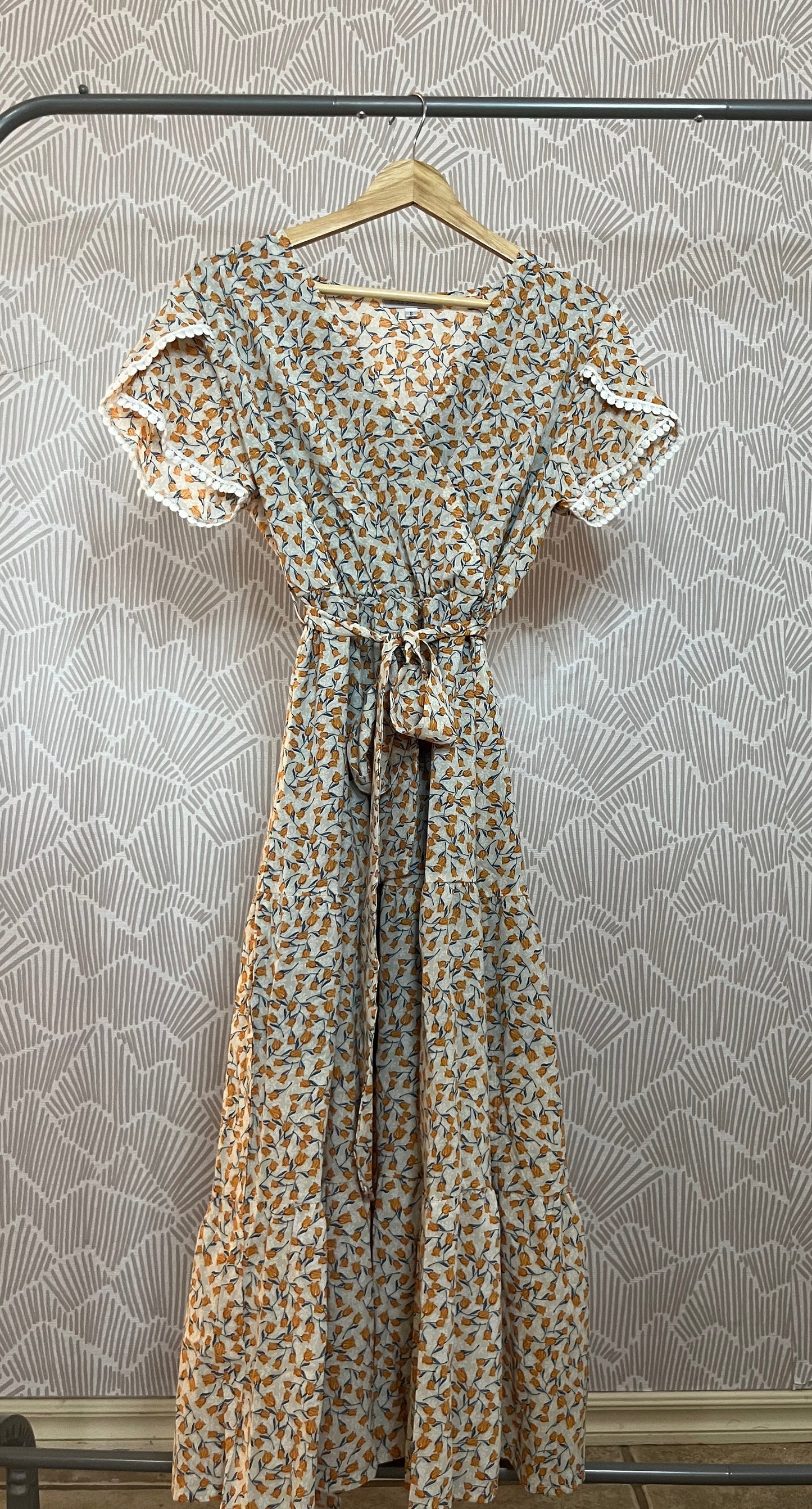 V-neck Tulip Sleeve Wrap Dress