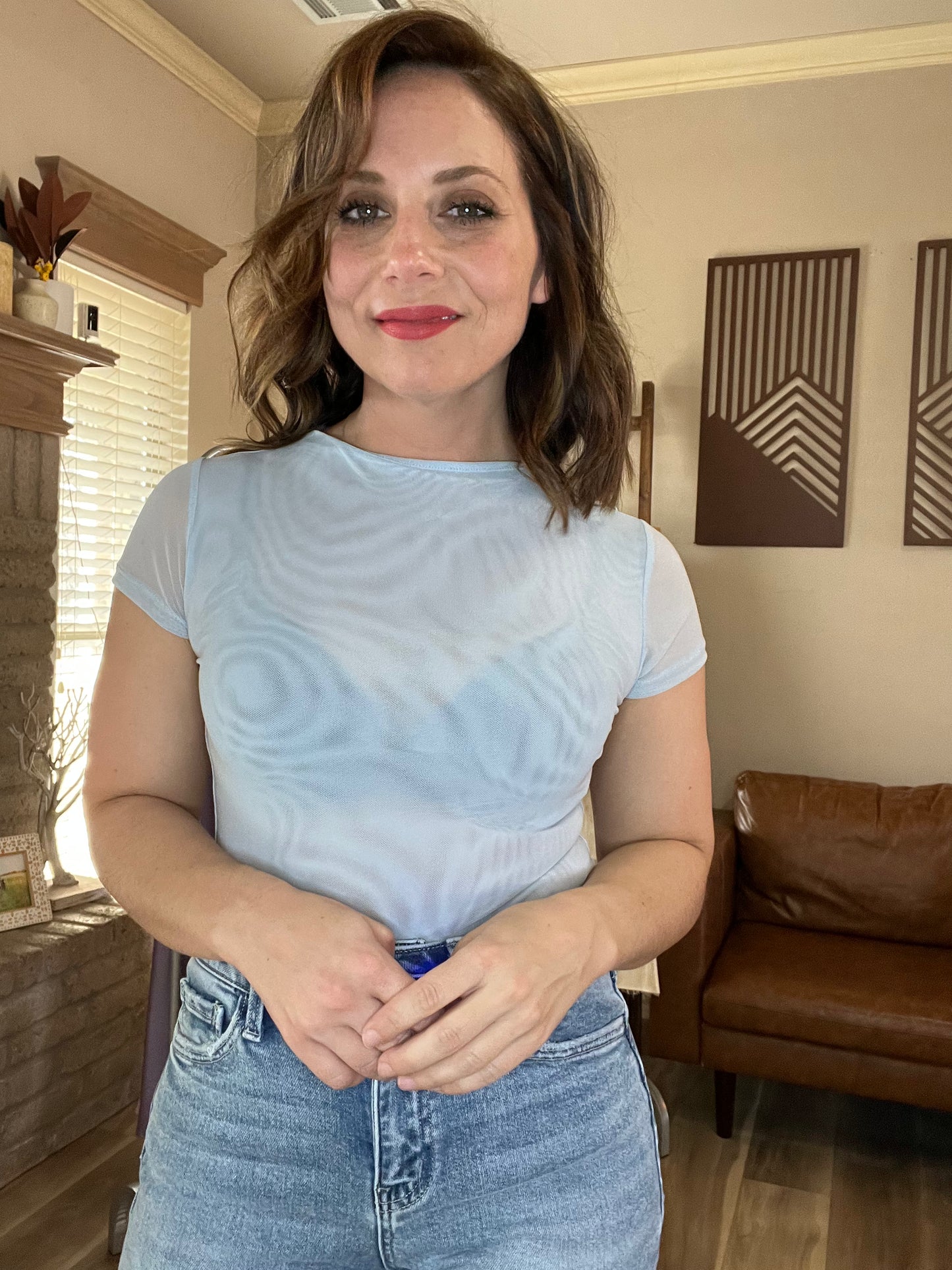 Mesh top short sleeve