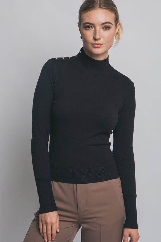 Button Detail Neck Long Sleeve top