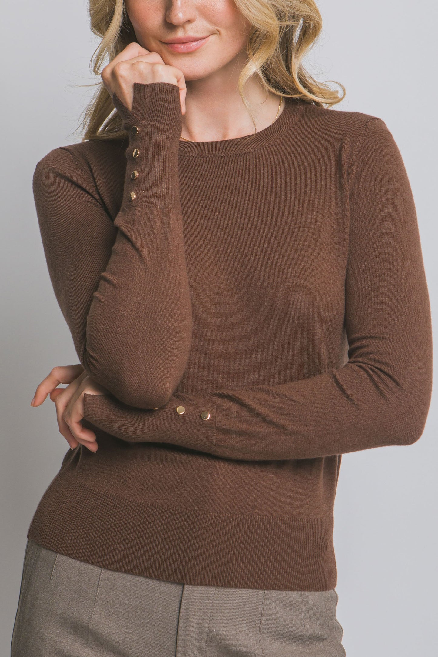 Fitted Golden Button Sleeve Sweater