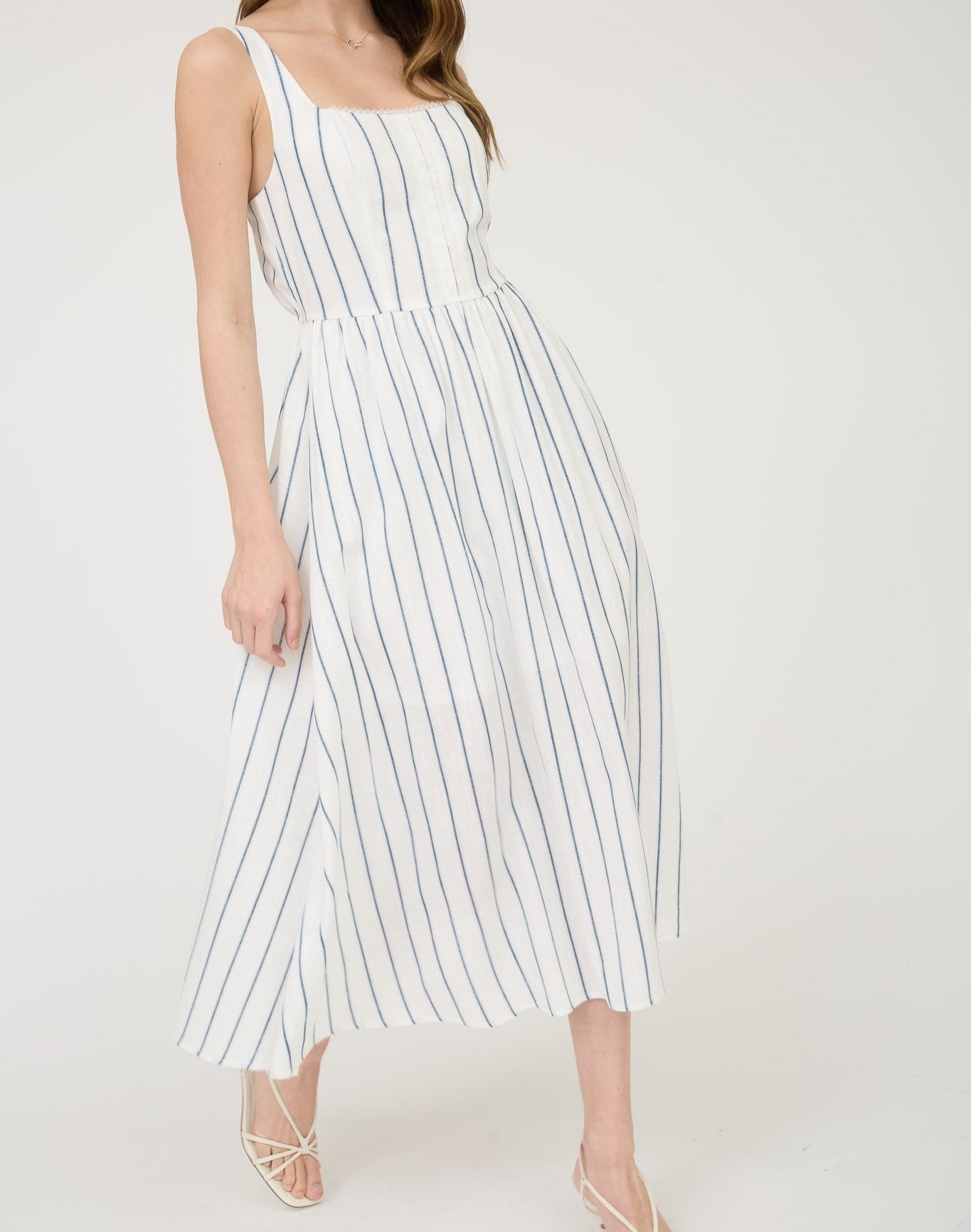 Square neckline midi dress