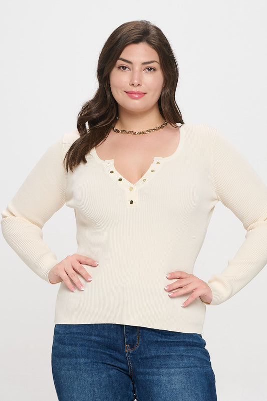 Plus long sleeve henley sweater