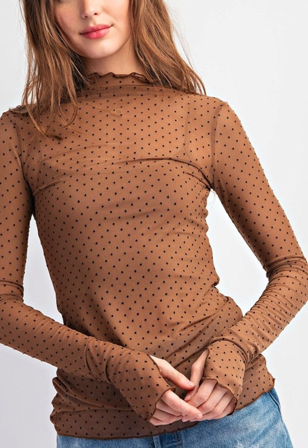 Polka dot mesh long sleeve
