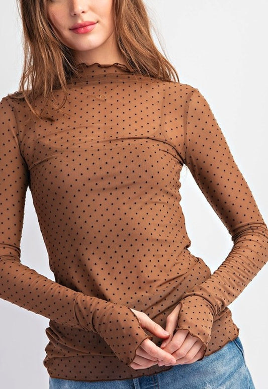 Polka dot mesh long sleeve