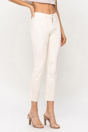 HIGH RISE RAW HEM CROP STRAIGHT JEANS